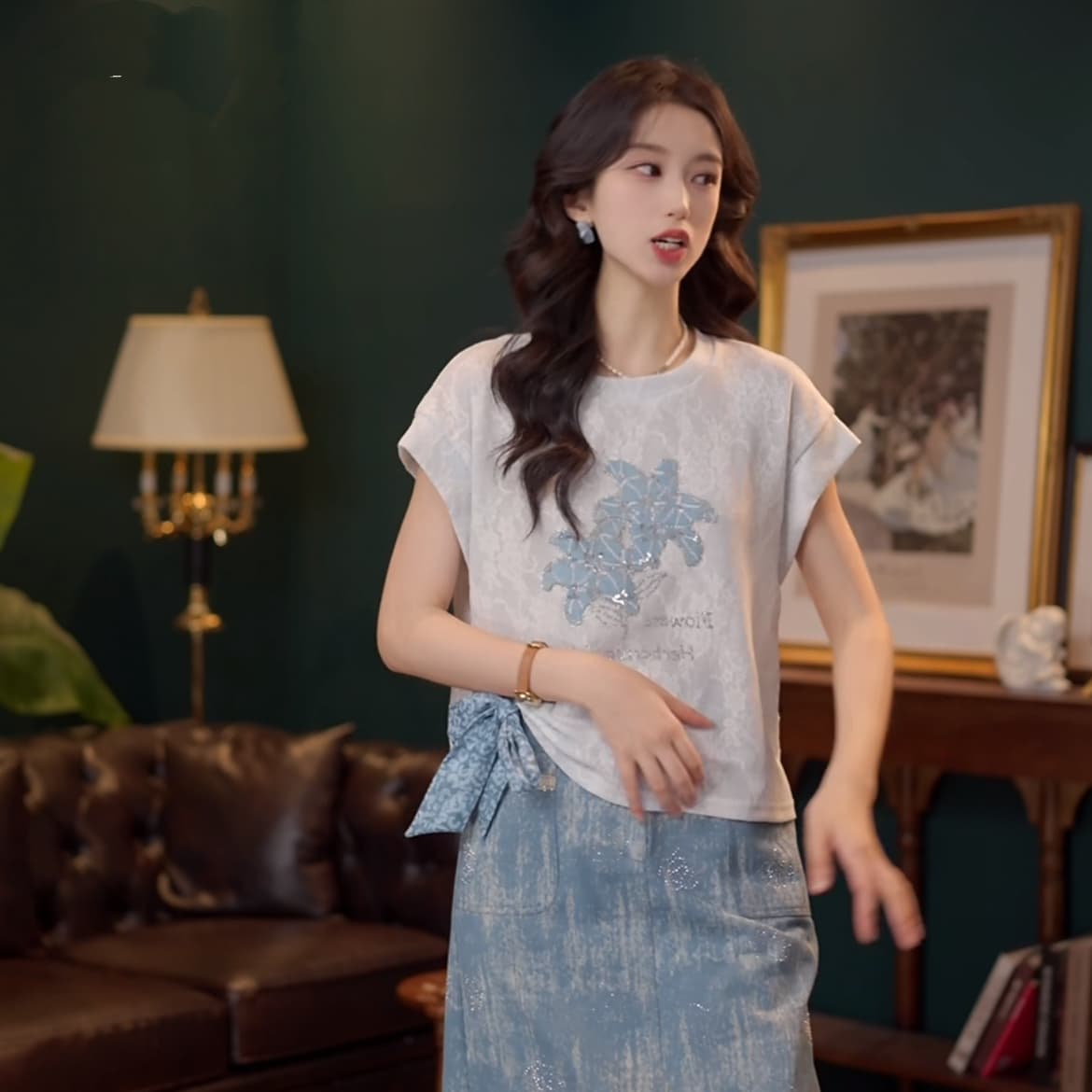 불가사리 정원 부드러운 셔츠 캐주얼 다용도 반팔 여성 셔츠 여름 맨위 상세 이미지 19