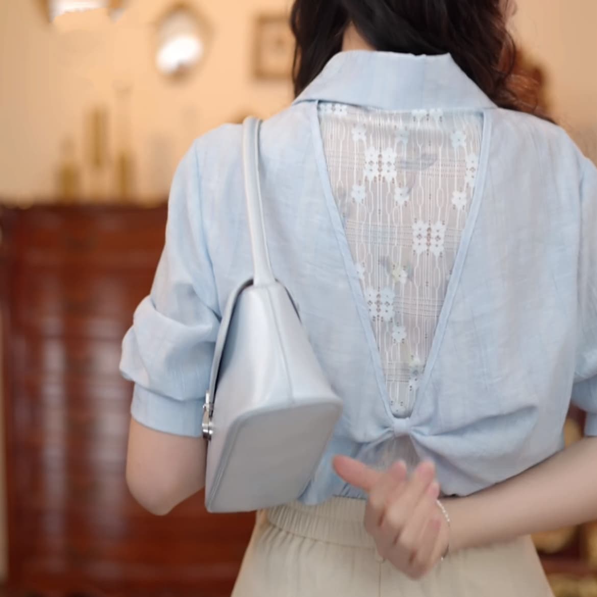 2 색 바다 폼 첫 키스 레트로 항구 바람 패치워크 품격 맨위 반팔 다용도 셔츠 반바지 이미지 3
