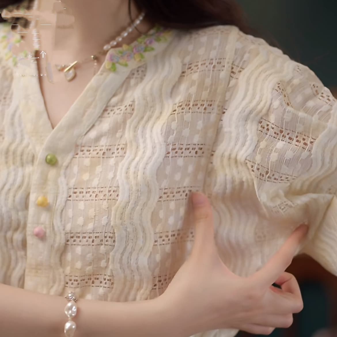 2 색 연기 루오 비 부드러운 셔츠 캐주얼 다용도 반팔 여성 셔츠 여름 맨위 상세 이미지 11