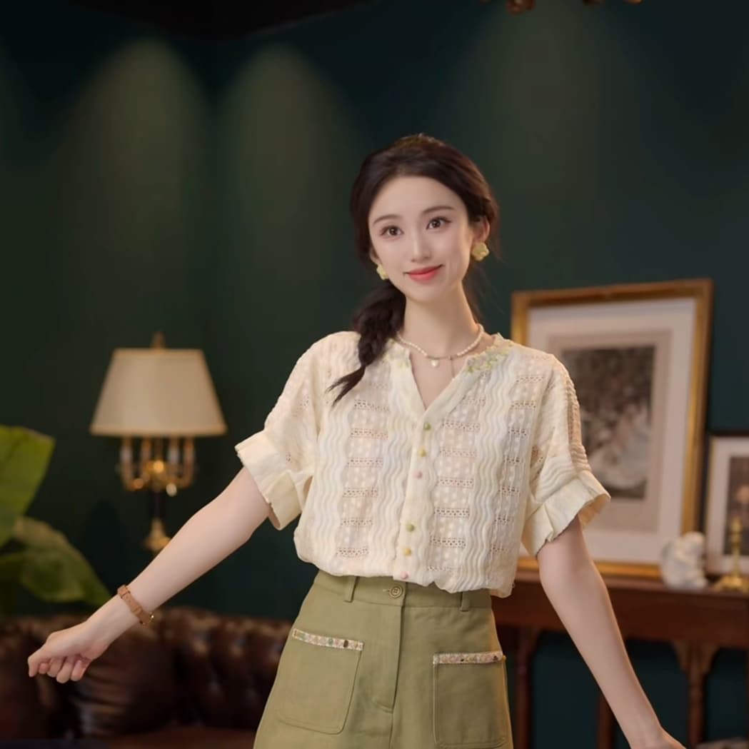 2 색 연기 루오 비 부드러운 셔츠 캐주얼 다용도 반팔 여성 셔츠 여름 맨위 상세 이미지 16
