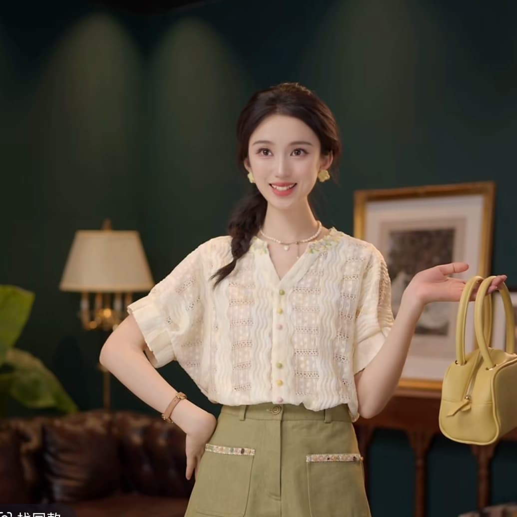 2 색 연기 루오 비 부드러운 셔츠 캐주얼 다용도 반팔 여성 셔츠 여름 맨위 상세 이미지 17