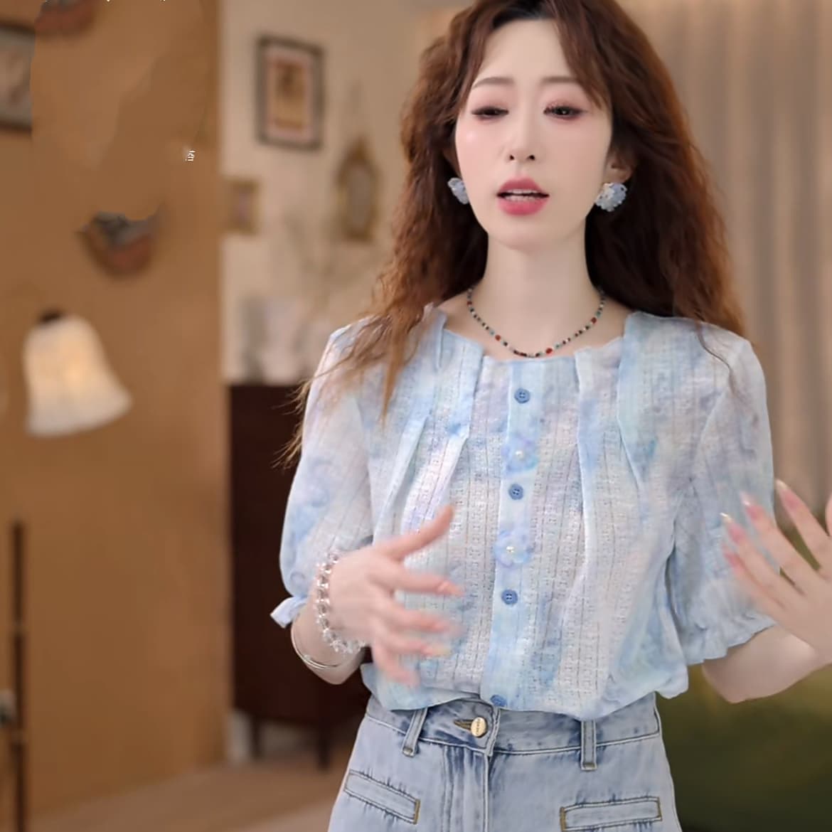 비바람 ~까지 레트로 패치워크 셔츠 문예 슬림해 보이는 새로운 작은 대중 셔츠 상세 이미지 3