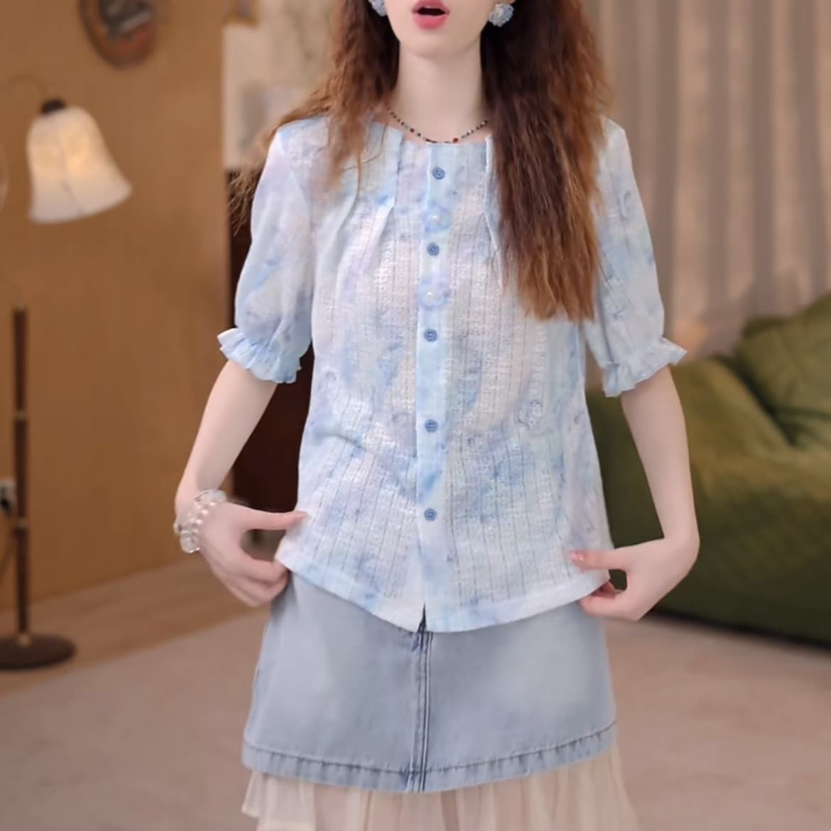 비바람 ~까지 레트로 패치워크 셔츠 문예 슬림해 보이는 새로운 작은 대중 셔츠 상세 이미지 4