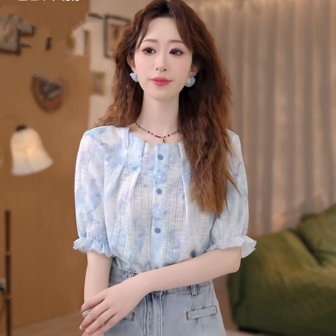 비바람 ~까지 레트로 패치워크 셔츠 문예 슬림해 보이는 새로운 작은 대중 셔츠 상세 이미지 6