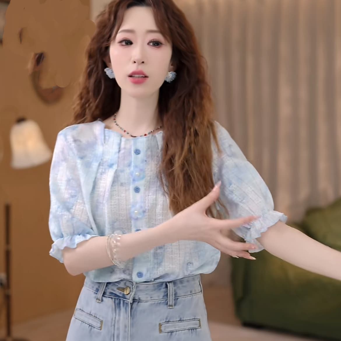 비바람 ~까지 레트로 패치워크 셔츠 문예 슬림해 보이는 새로운 작은 대중 셔츠 상세 이미지 7