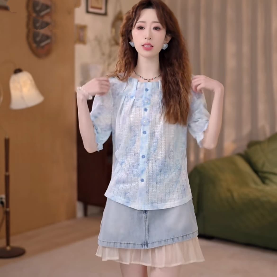비바람 ~까지 레트로 패치워크 셔츠 문예 슬림해 보이는 새로운 작은 대중 셔츠 상세 이미지 14