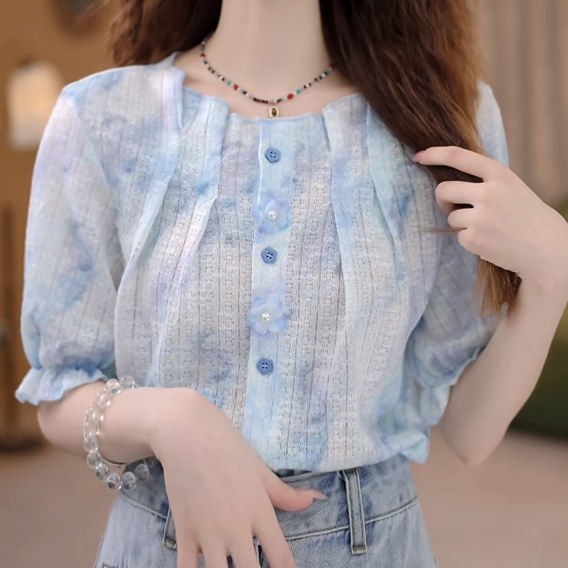 비바람 ~까지 레트로 패치워크 셔츠 문예 슬림해 보이는 새로운 작은 대중 셔츠 상세 이미지 15