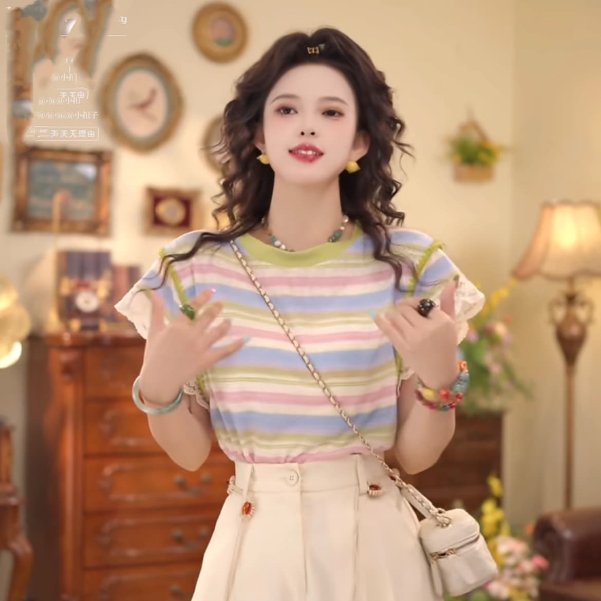 다채로운 무지개 여름 새로운 배색 항구 바람 레트로 작은 청신 맨위 반바지 이미지 5