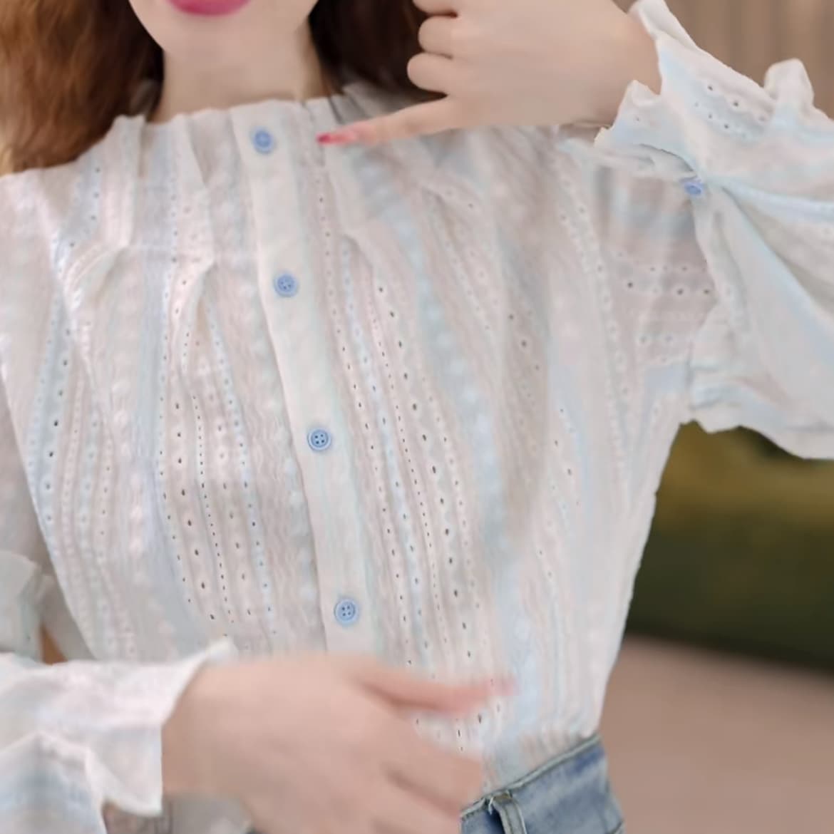 맑은 봄날 레트로 항구 바람 홀로우 아웃 맨위 봄 여름 긴팔 다용도 셔츠 상세 이미지 3