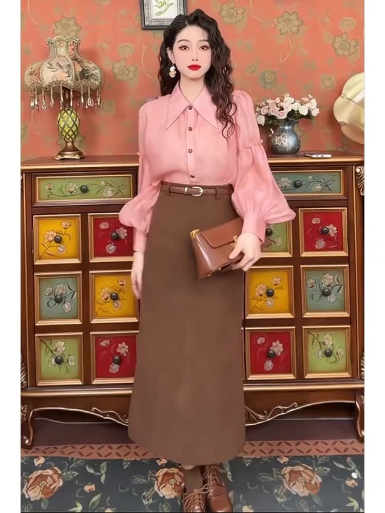 꿈 섬 꽃밭 여름 품격 레트로 항구 바람 긴팔 패션 디자인 센스 셔츠 세트 이미지 4