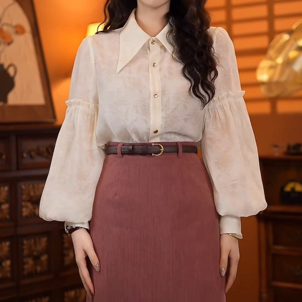 꿈 섬 꽃밭 여름 품격 레트로 항구 바람 긴팔 패션 디자인 센스 셔츠 세트 상세 이미지 8