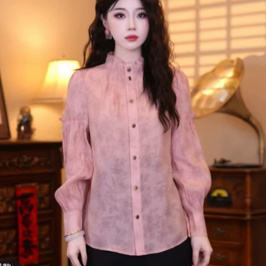 2 색 黛 분말 璎 홍콩 느낌 레트로 디자인 센스 품격 봄 가을 긴팔 맨위 이미지 6