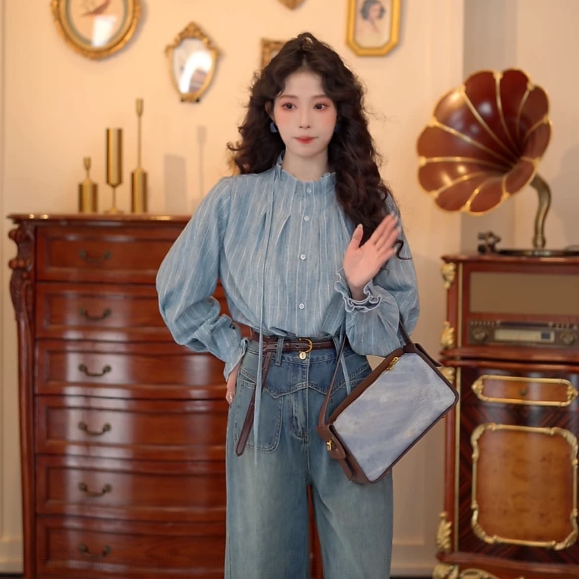 빈 산 신위 레트로 항구 바람 스트라이프 다용도 캐주얼 루즈핏 셔츠 맨위 상세 이미지 6