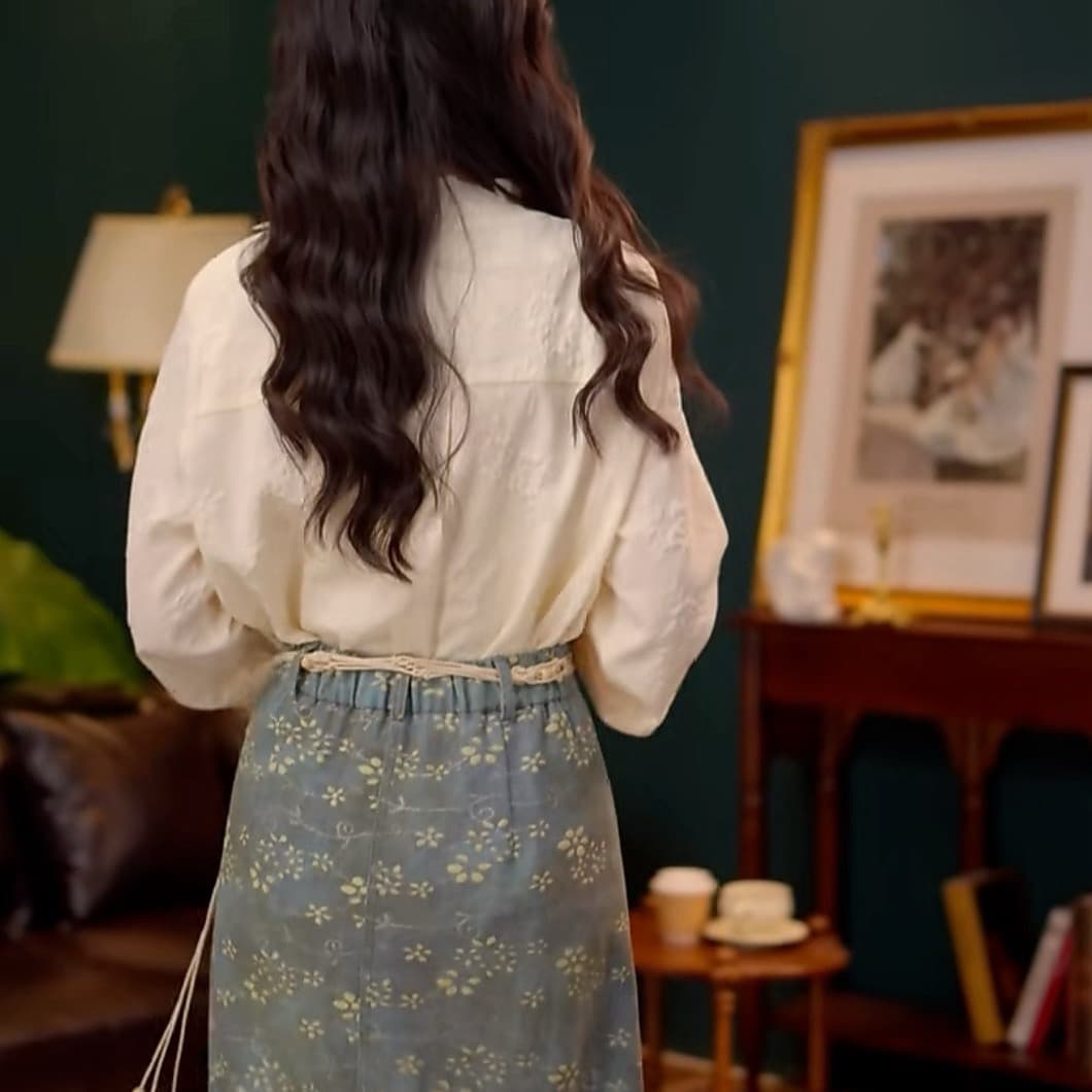 스타 꽃 이순신 라임 품격 다용도 긴팔 여성 셔츠 루즈핏 슬림해 보이는 맨위 반신 스커트 이미지 4