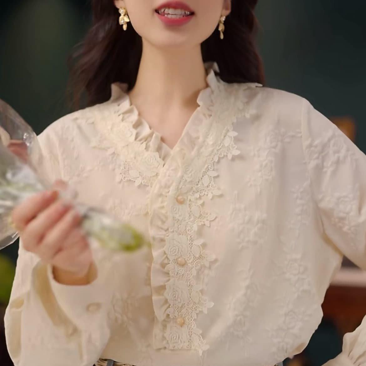 스타 꽃 이순신 라임 품격 다용도 긴팔 여성 셔츠 루즈핏 슬림해 보이는 맨위 반신 스커트 이미지 3