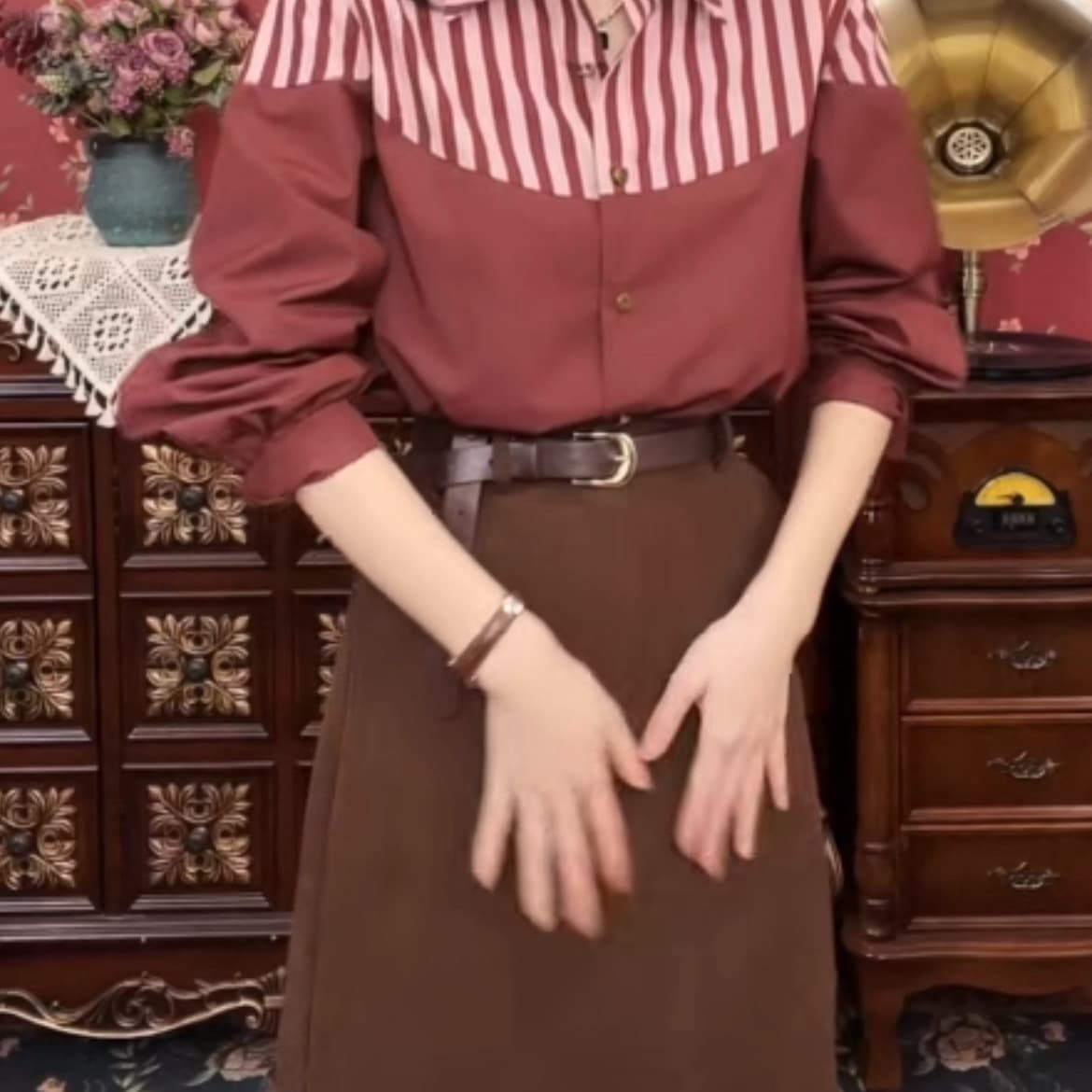 항구 바람 레트로 배색 디자인 센스 긴팔 여성 셔츠 품격 고급 센스 다용도 루즈핏 셔츠 이미지 3