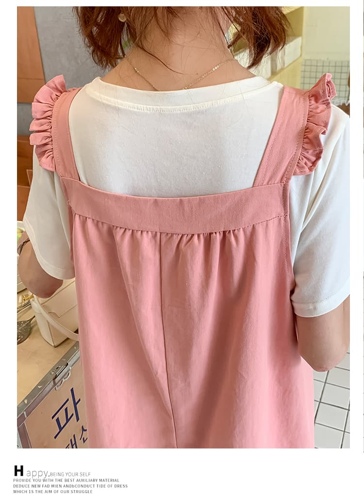 실사 달콤함 핑크색 멜빵 치마 세트 여름 루즈핏 표지 배 임산부 웨어러블 중간 길이 드레스 상세 이미지 20