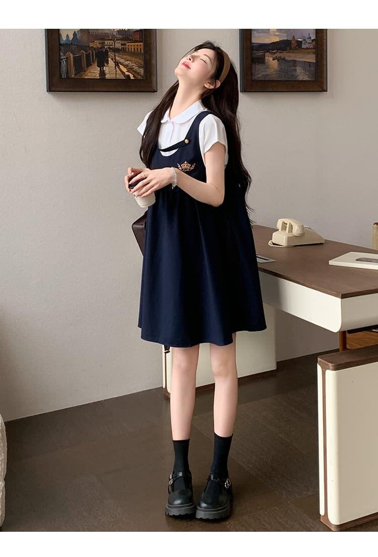 실사 지금 달콤함 학원 스타일 멜빵 스커트 POLO 칼라 투피스 세트 여름 새로운 연령 감소 소녀 센스 세트 드레스 상세 이미지 15