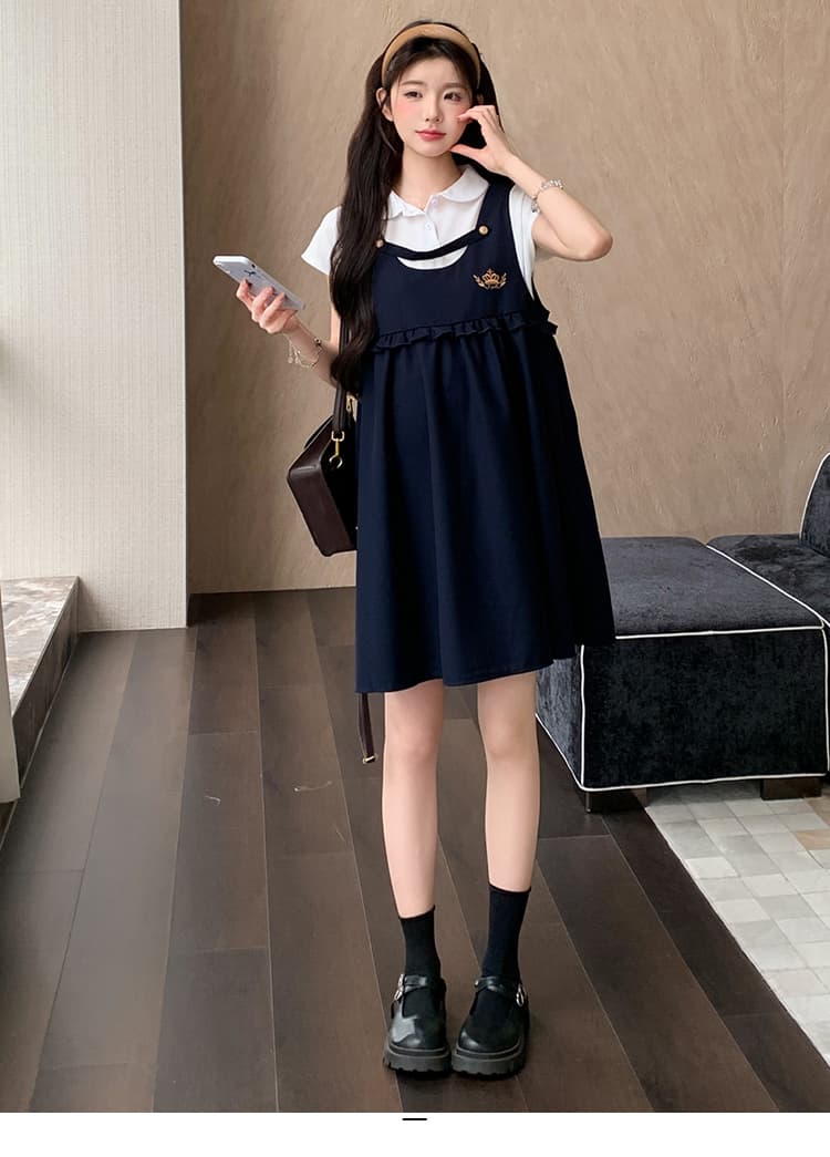 실사 지금 달콤함 학원 스타일 멜빵 스커트 POLO 칼라 투피스 세트 여름 새로운 연령 감소 소녀 센스 세트 드레스 상세 이미지 19