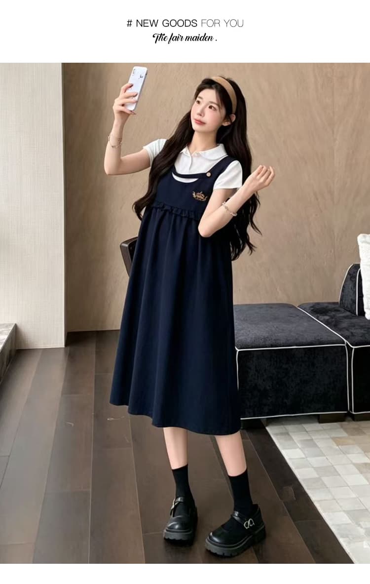 실사 지금 달콤함 학원 스타일 멜빵 스커트 POLO 칼라 투피스 세트 여름 새로운 연령 감소 소녀 센스 세트 드레스 상세 이미지 28