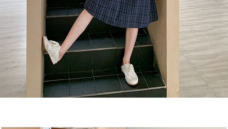 지금 여름 새로운 베이비 칼라 해군 체크무늬 반팔 루즈핏 허리 수축 표지 배 슬림해 보이는 캐주얼 드레스 상세 이미지 33