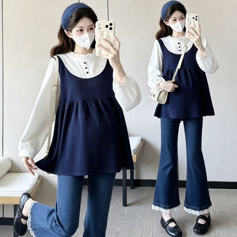 실사 봄 가을 한 부서 페이크 레이어드 루즈핏 편안함 프로 피부 인형 셔츠 부드러운 찹쌀 통기성 다용도 슬림해 보이는 착용 가져 가라. 이미지 2
