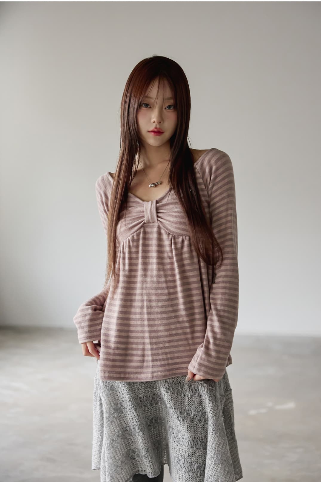 빛 아시아 인 센스 나비 매듭 스트라이프 오프숄더 레트로 달콤함 티셔츠