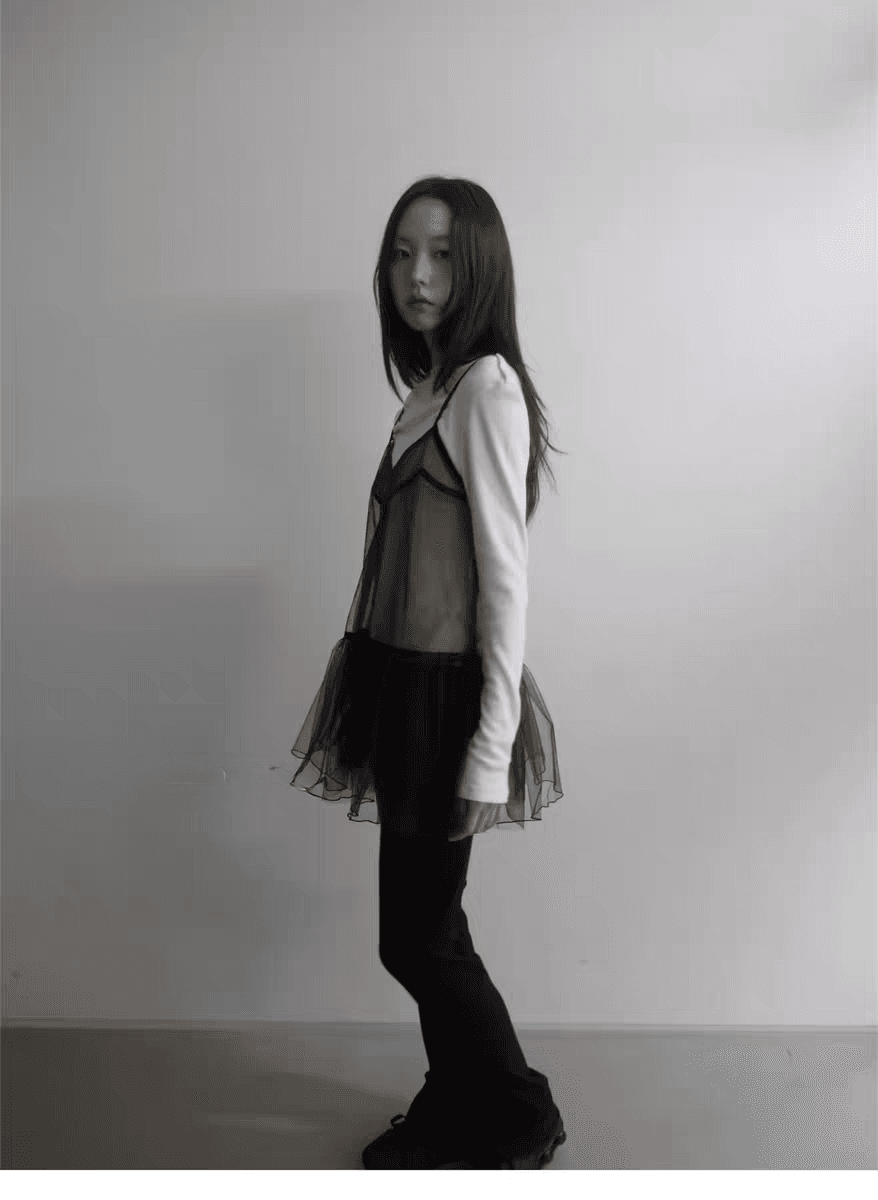 동대문 새로운 디자이너 섹션 망사 V넥 슬립 맨위 여성 상세 이미지 5