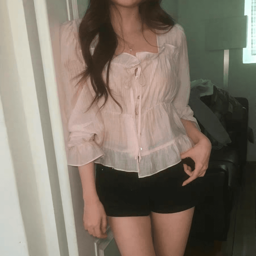 부드러운 산소 센스 달콤함 레트로 신선함 한 부서 분위기 셔츠 맨위 이미지 2