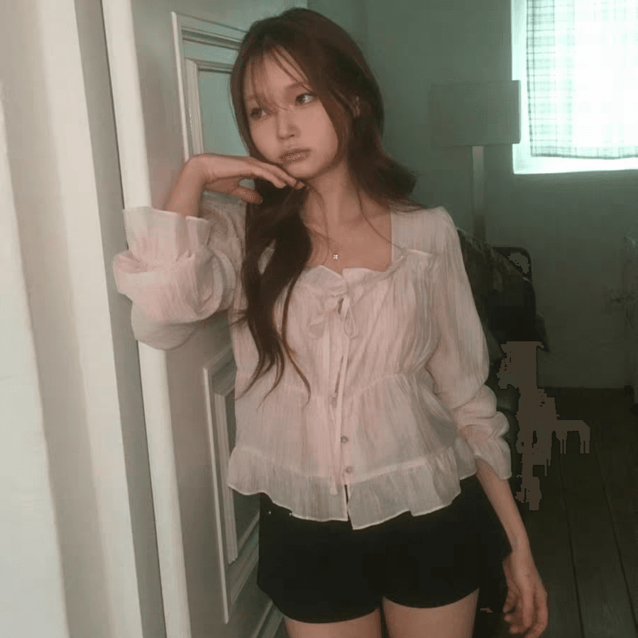부드러운 산소 센스 달콤함 레트로 신선함 한 부서 분위기 셔츠 맨위 이미지 4