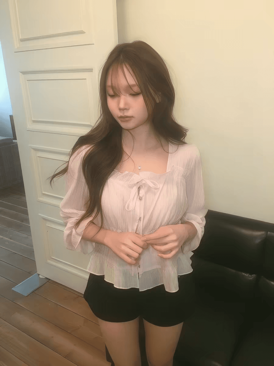 부드러운 산소 센스 달콤함 레트로 신선함 한 부서 분위기 셔츠 맨위 상세 이미지 1