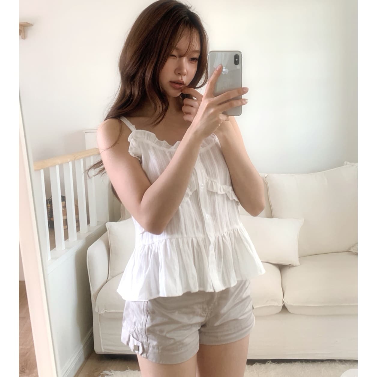2026 새로운 레트로 주름 질감 부서 버클 레이스 슬립 셔츠 이미지 4
