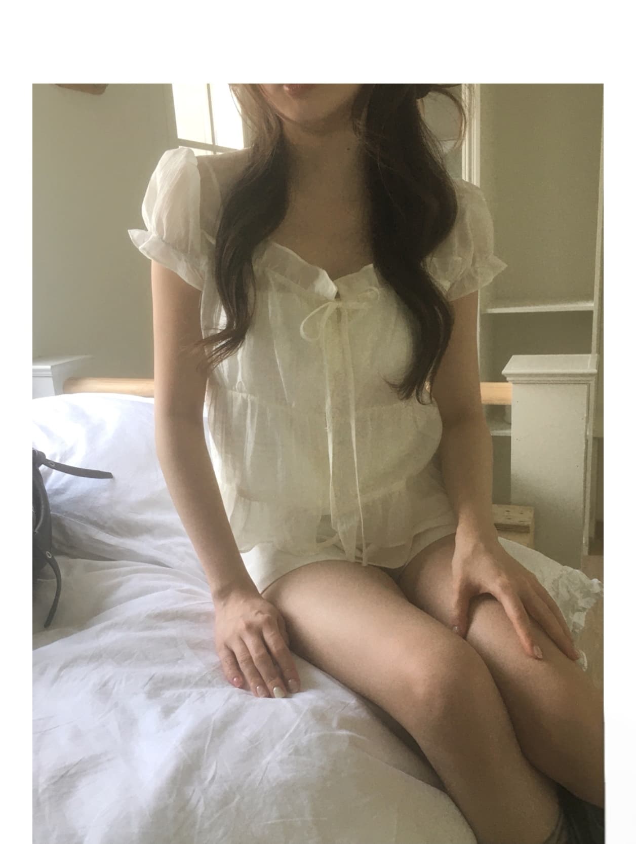 한 부서 작은 대중 프릴 반팔 여성 셔츠 싱글 줄 버튼 스트랩 여름 달콤함 짧은 맨위 상세 이미지 1