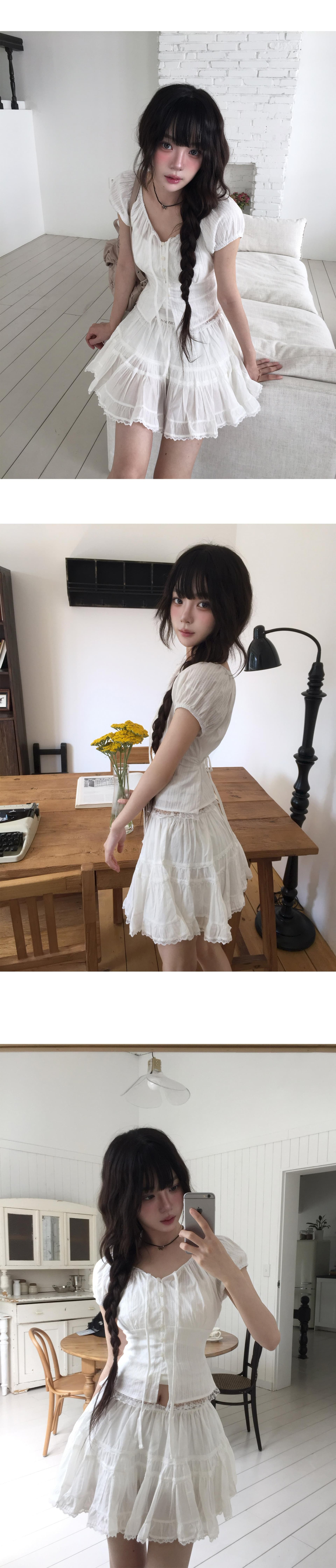 레이스 레이스 스트랩 반팔 셔츠 상세 이미지 4