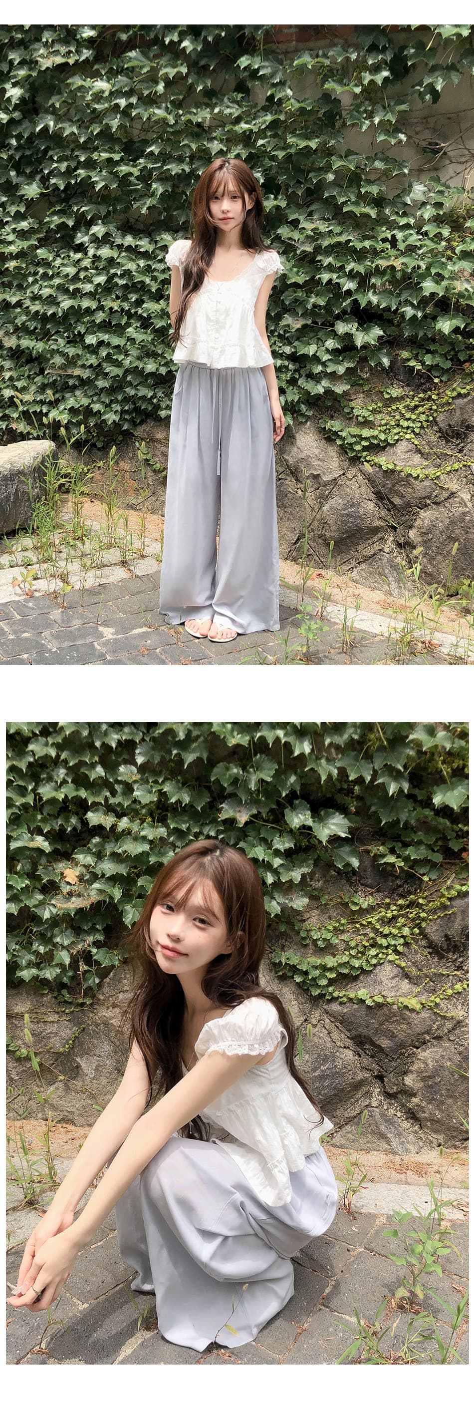 한 부서 달콤함 연령 감소 순수한 욕망 레이스 V넥 목이버섯 프릴 밑단 셔츠 상세 이미지 4