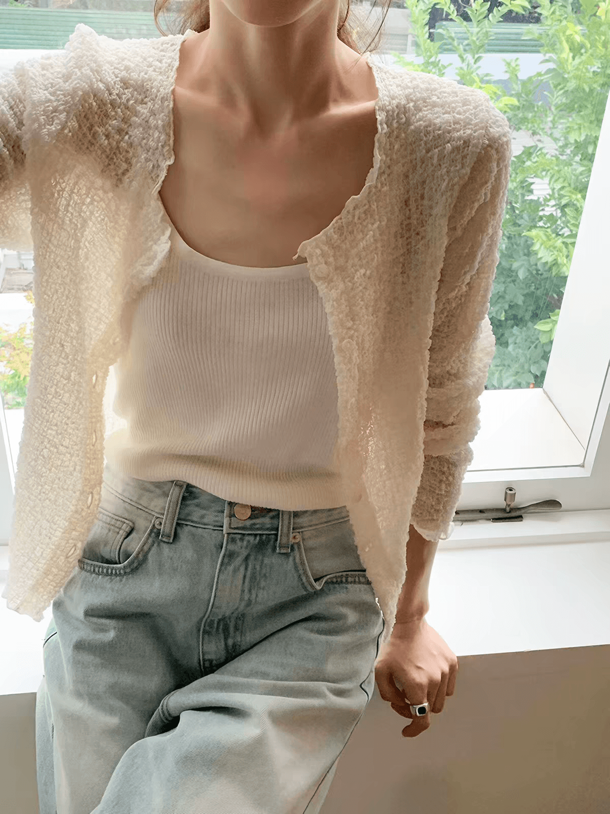 품격 작은 샤넬 스타일 라운드 넥 얇은 스타일 주름 맨위 한국 스타일 다용도 단추 카디건 코트 이미지 4