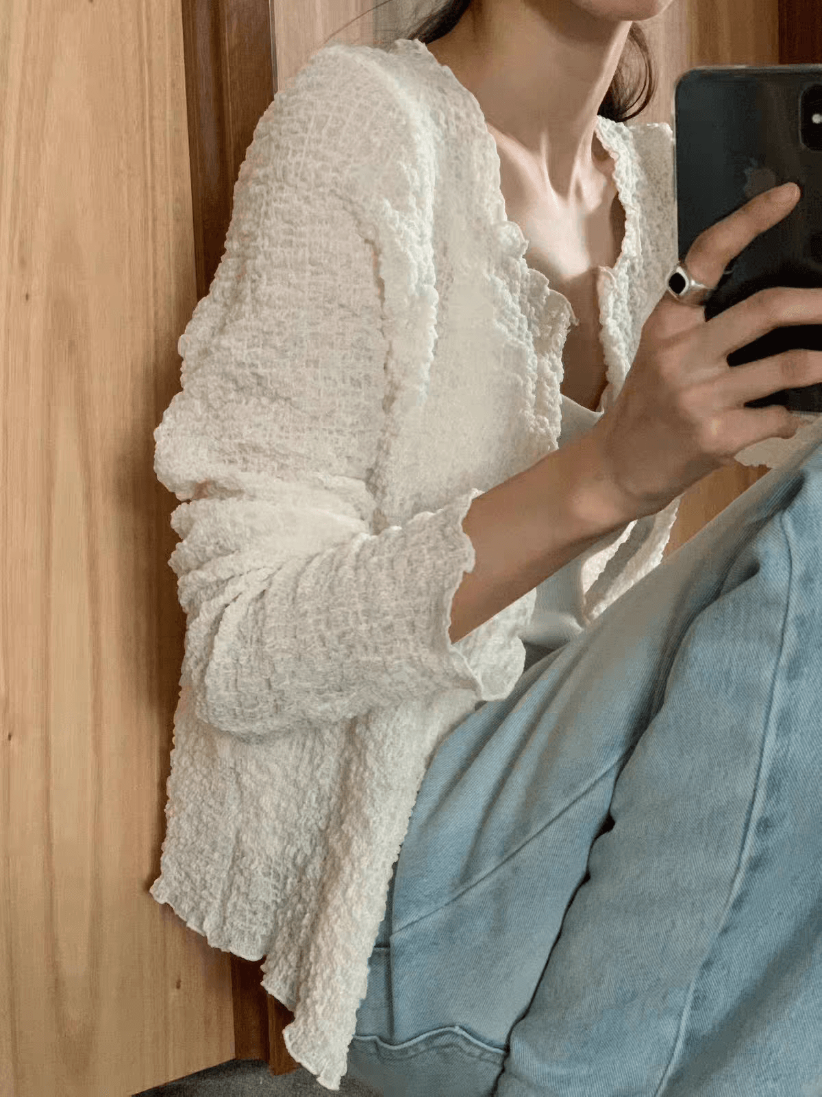 품격 작은 샤넬 스타일 라운드 넥 얇은 스타일 주름 맨위 한국 스타일 다용도 단추 카디건 코트 상세 이미지 12