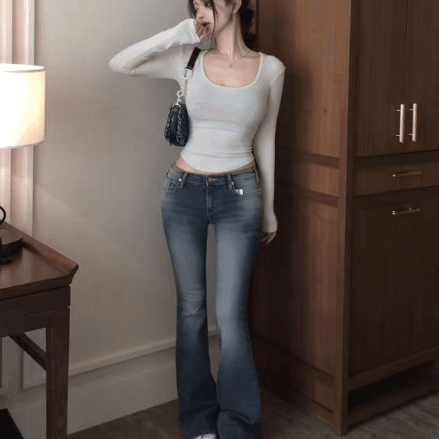뜨거운 로우 웨이스트 연삭 화이트 펭 넓적 다리 패드 타이트 데님 부츠컷 바지