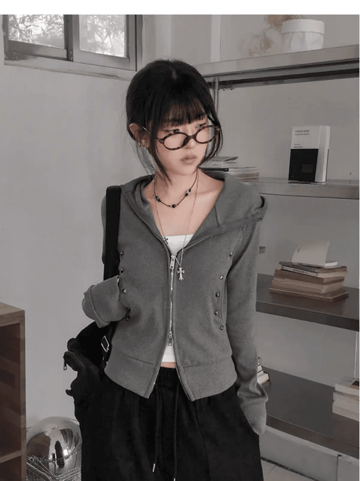 한 부서 달콤한 차가운 핫걸 디자인 센스 양방향 지퍼 캐주얼 몸매 가꾸기 다용도 후드 티 스웨터 재킷 상세 이미지 6