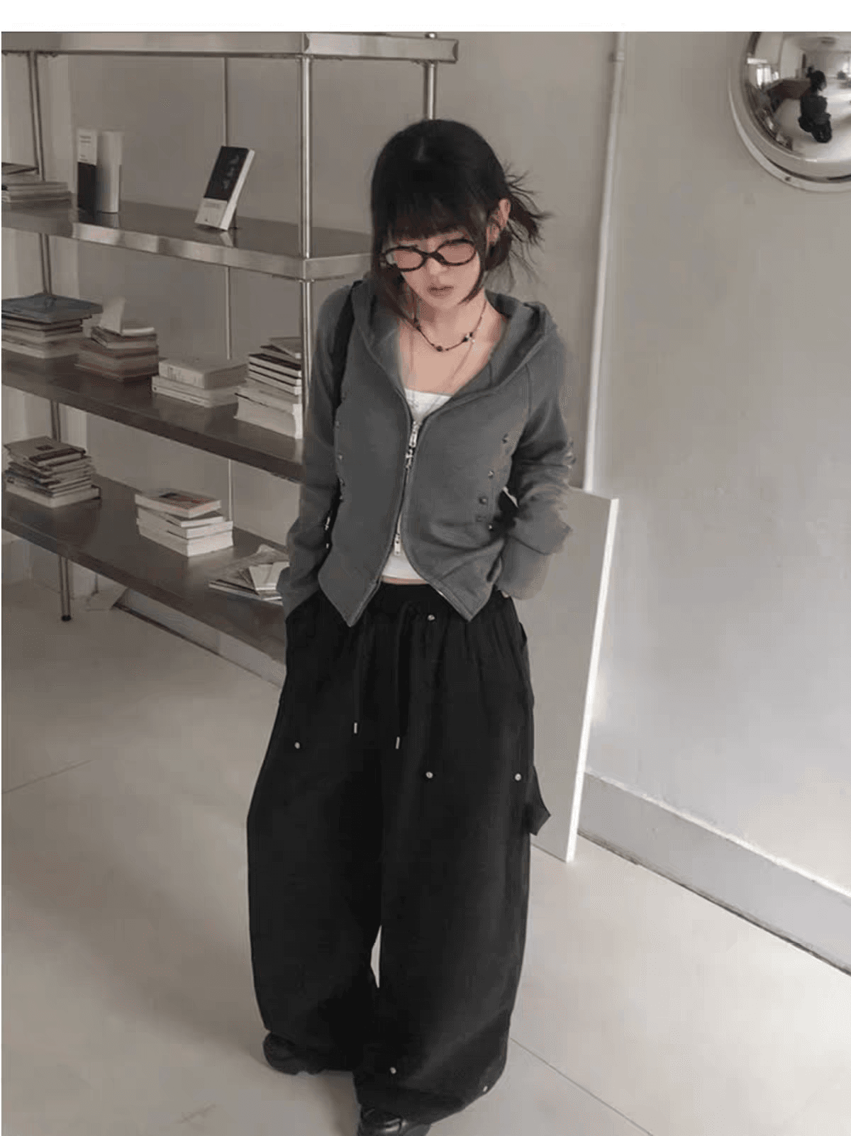 한 부서 달콤한 차가운 핫걸 디자인 센스 양방향 지퍼 캐주얼 몸매 가꾸기 다용도 후드 티 스웨터 재킷 상세 이미지 8