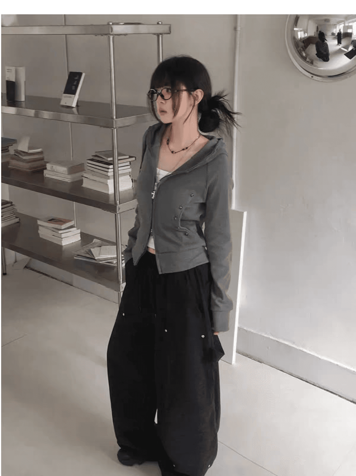 한 부서 달콤한 차가운 핫걸 디자인 센스 양방향 지퍼 캐주얼 몸매 가꾸기 다용도 후드 티 스웨터 재킷 상세 이미지 9