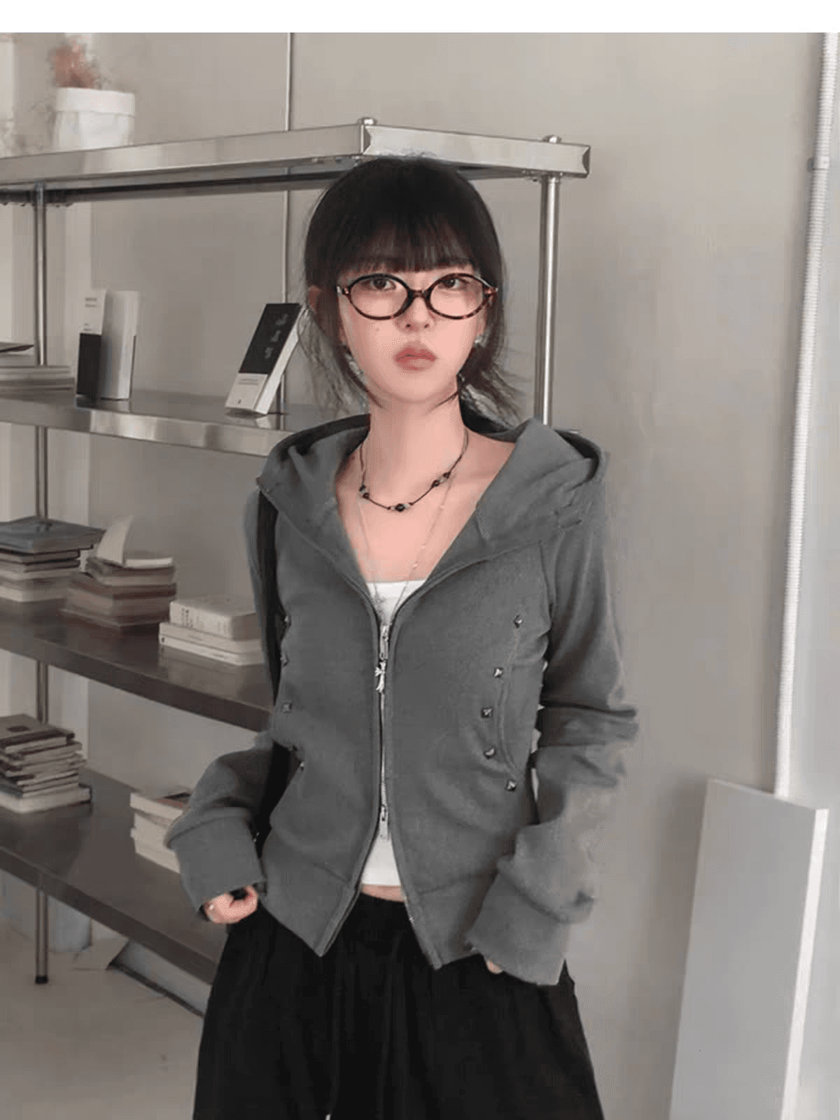 한 부서 달콤한 차가운 핫걸 디자인 센스 양방향 지퍼 캐주얼 몸매 가꾸기 다용도 후드 티 스웨터 재킷 상세 이미지 12