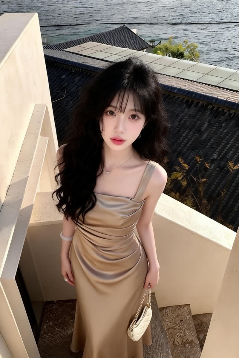 실사 참여 예복 고급 빛 럭셔리 작은 대중 연회 토스트 서비스 신부 슬립 주름 새틴 드레스 이미지 3