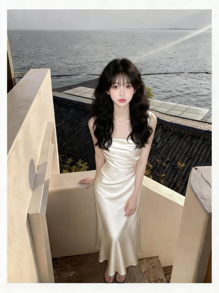 실사 참여 예복 고급 빛 럭셔리 작은 대중 연회 토스트 서비스 신부 슬립 주름 새틴 드레스 상세 이미지 10