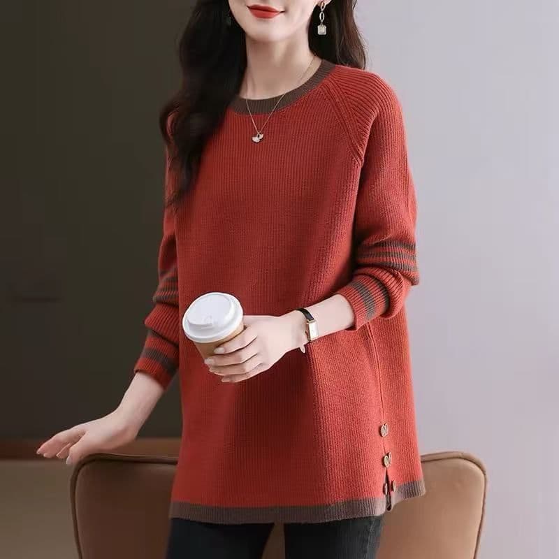 2026 가을 겨울 새로운 한국 스타일 빅 사이즈 패션 루즈핏 풀오버 니트 스웨터 맨위 지방 mm 느긋한 배색 스웨터 여자 상세 이미지 1