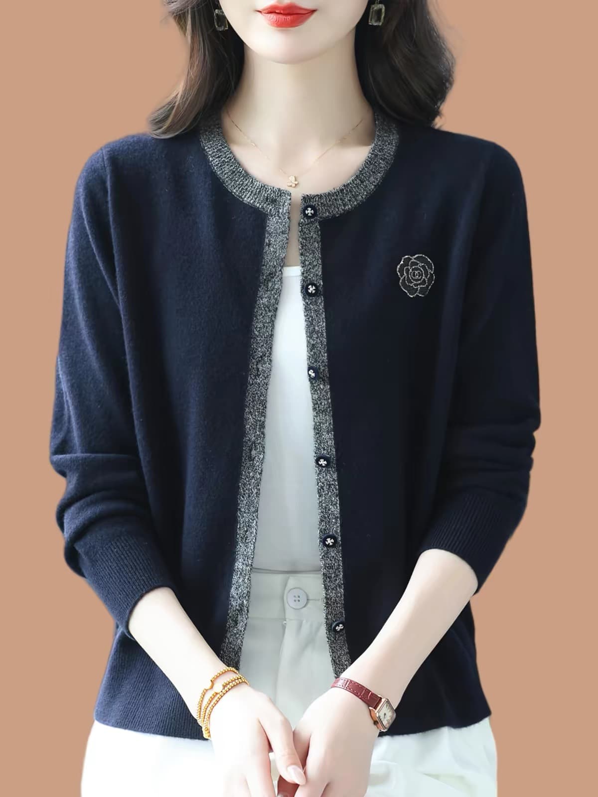 2826 년 이른 가을 새로운 라운드 넥 니트 오픈 가디건 패션 외국 가스 루즈핏 슬림해 보이는 다용도 스웨터 코트 이미지 4