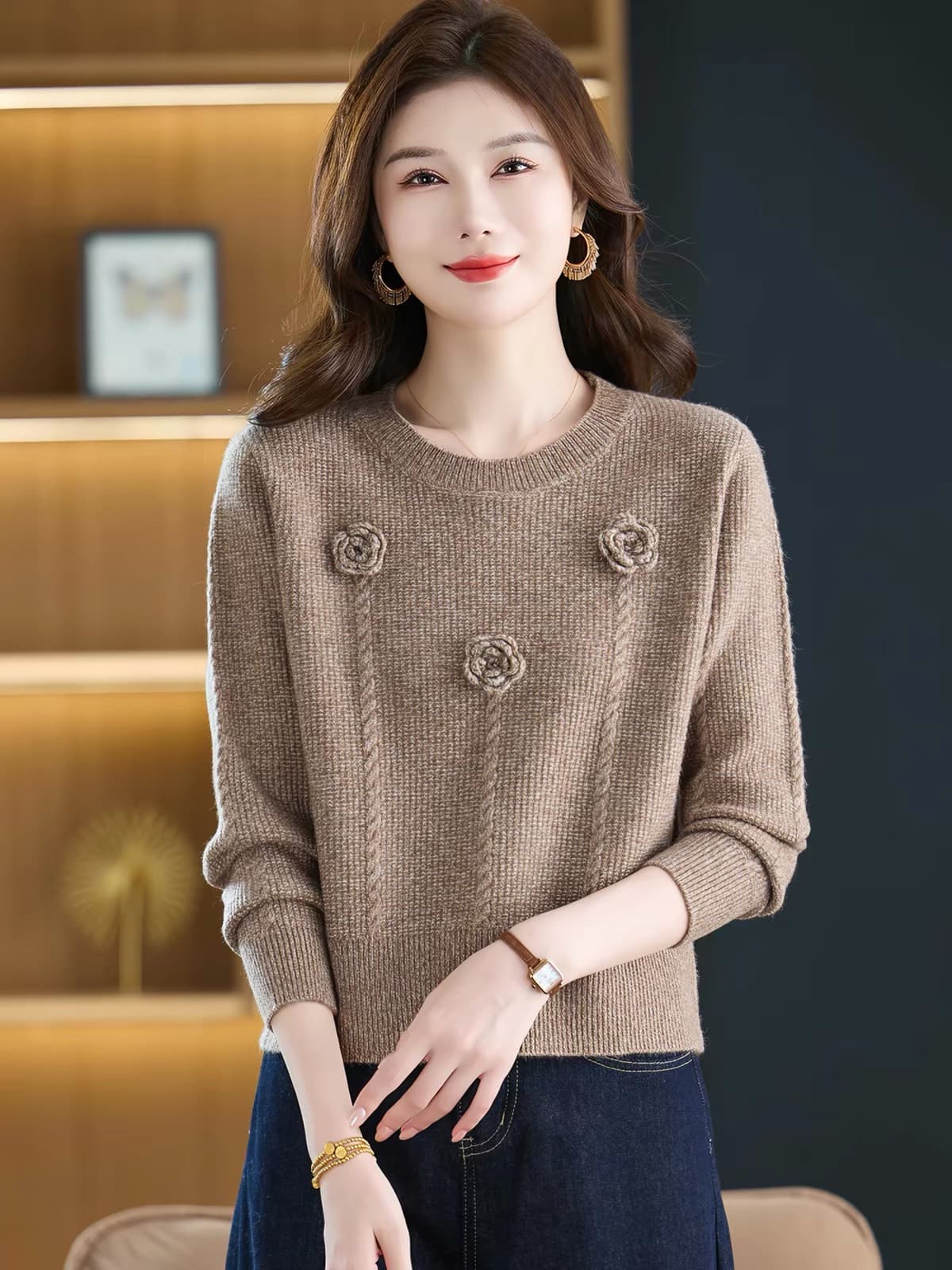 작은 섹션 라운드 넥 스웨터 여자 가을 겨울 다용도 맨위 2026 새로운 봄 가을 루즈핏 쇼트 스타일 외국 가스 니트 기본 셔츠 이미지 2