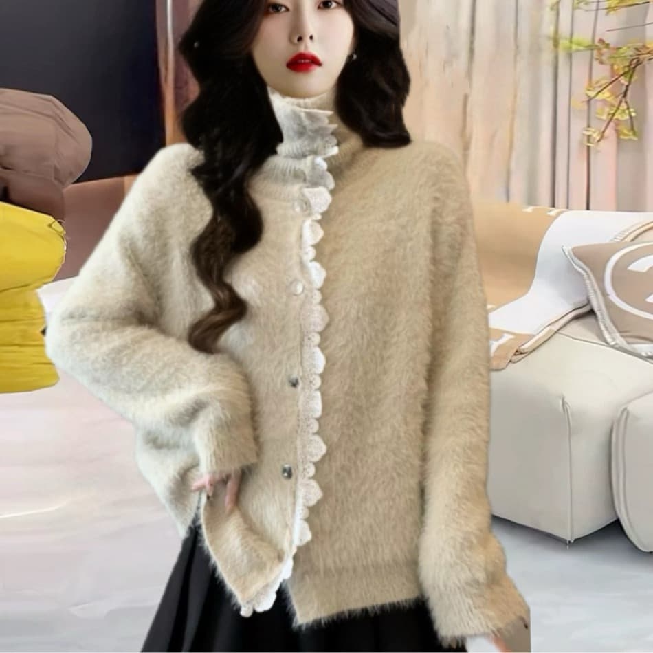 모방 밍크 플리스 라운드 넥 작은 샤넬 스타일 부드러운 찹쌀 니트 여성 코트 가을 겨울 착용 가져 가라. 새로운 스웨터 코트