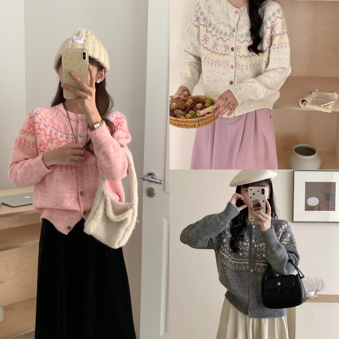 한국 스타일 배색 자카드 니트 오픈 가디건 여성 루즈핏 쇼트 스타일 느긋한 바람 외부 잡아라. 의류 가을 겨울 새로운 스웨터 코트 이미지 5