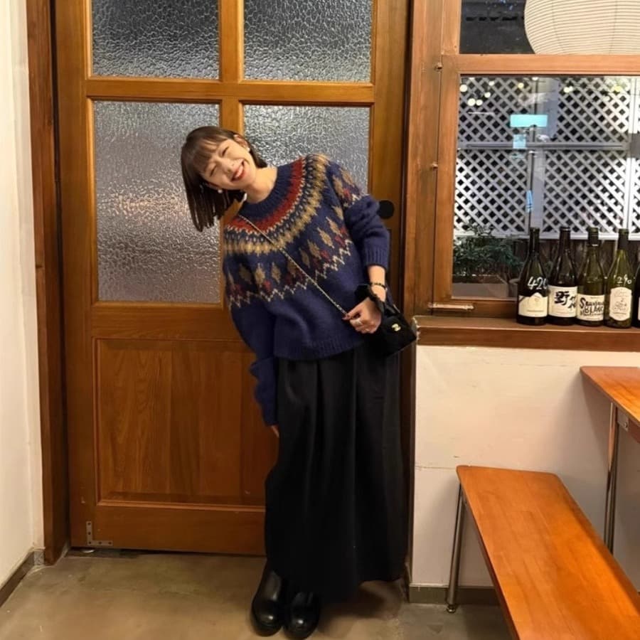 회색 공정한 섬 니트 모헤어 자카드 스웨터 여자 가을 겨울철 크리스마스 한 부서 착용 가져 가라. 루즈핏 느긋한 맨위 상세 이미지 5